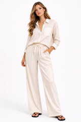 Striped Long Sleeve Shirt and Wide Leg Pants Set