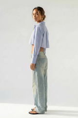 Striped Cropped Button Front Shirt