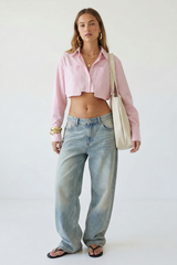 Striped Cropped Button Front Shirt