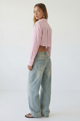 Striped Cropped Button Front Shirt
