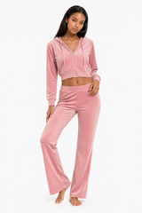 Velour Zip-Front Hoodie & Pant Set