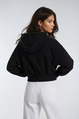 Cropped Lace-Lined Hood & Embroidered-Bow Hoodie