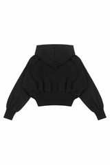 Cropped Lace-Lined Hood & Embroidered-Bow Hoodie
