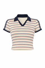Striped Collared Short Sleeve Top