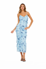 Printed Ruffled Lace Maxi Dress