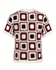 Crochet Short Sleeve Button Down Shirt