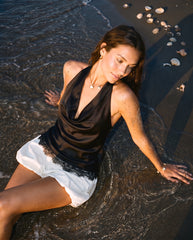 Satin Cowl Neck Halter Top