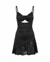 Satin Lace Cutout Mini Dress
