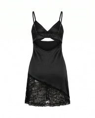 Satin Lace Cutout Mini Dress