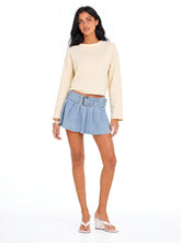 Belted Pleated Denim Skort