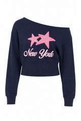 Graphic Off The Shoulder Fleece Sweatshirt