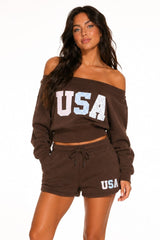 Graphic Off The Shoulder Fleece Sweatshirt
