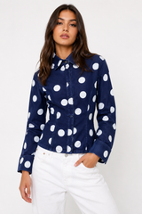Polka Dot Denim Shirt Jacket