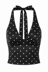 Polka Dot Plunging Halter Top