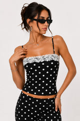 Polka Dot Lace Trim Cami Top