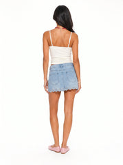 Floral Eyelet Denim Mini Skirt