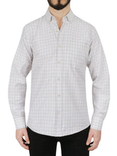 Beige Windowpane Checkered Dress Shirt