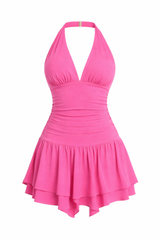 Handkerchief Hem Halter Mini Dress