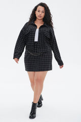 Plus Size Grid Print Mini Skirt