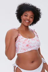 Plus Size Floral Print Self-Tie Bikini Top
