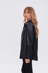 Faux Leather Drop-Sleeve Jacket