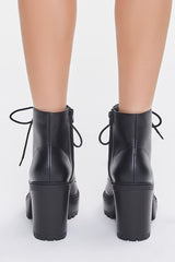 Faux Leather Block Heel Booties