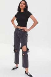 Recycled Cotton Distressed Mom Jeans