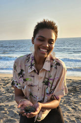 Tropical Print Linen-Blend Shirt