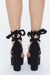 Faux Suede Lace-Up Platform Heels