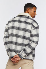 Faux Shearling-Trim Plaid Jacket