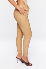 Faux Leather Drawstring Joggers