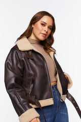 Plus Size Faux Shearling Moto Jacket