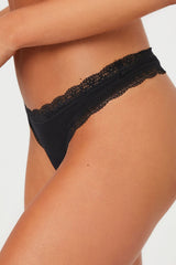 Seamless Lace-Trim Thong Panties