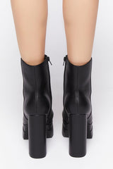 Faux Leather Stacked Platform Booties
