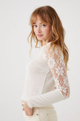 Sheer Lace-Sleeve Top