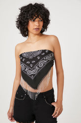 Rhinestone-Fringe Paisley Scarf