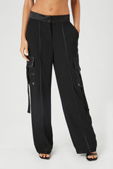 Chiffon Utility Cargo Wide-Leg Pants