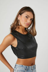 Faux Leather Cutout Crop Top