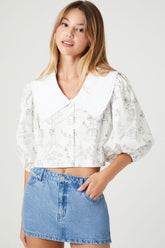 Doodle Print Wide Collar Shirt