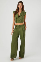 Button-Hem Wide-Leg Pants