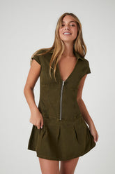 Collared Zip-Up Mini Dress