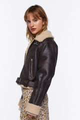 Faux Shearling-Trim Moto Jacket