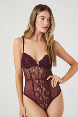Lace-Trim Mesh Lingerie Bodysuit