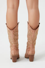 Faux Suede Rhinestone Cowboy Boots