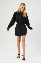 Twill Mock-Neck Mini Dress