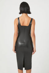 Faux Leather Slit Midi Dress