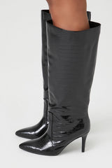 Pointed Faux Croc Stiletto Boots (Wide)