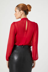 Chiffon Mock Neck Bodysuit