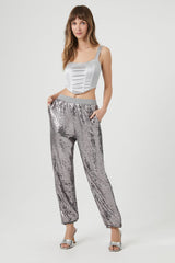Sequin Mid-Rise Ankle Joggers