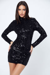 Sequin Mock Neck Mini Dress